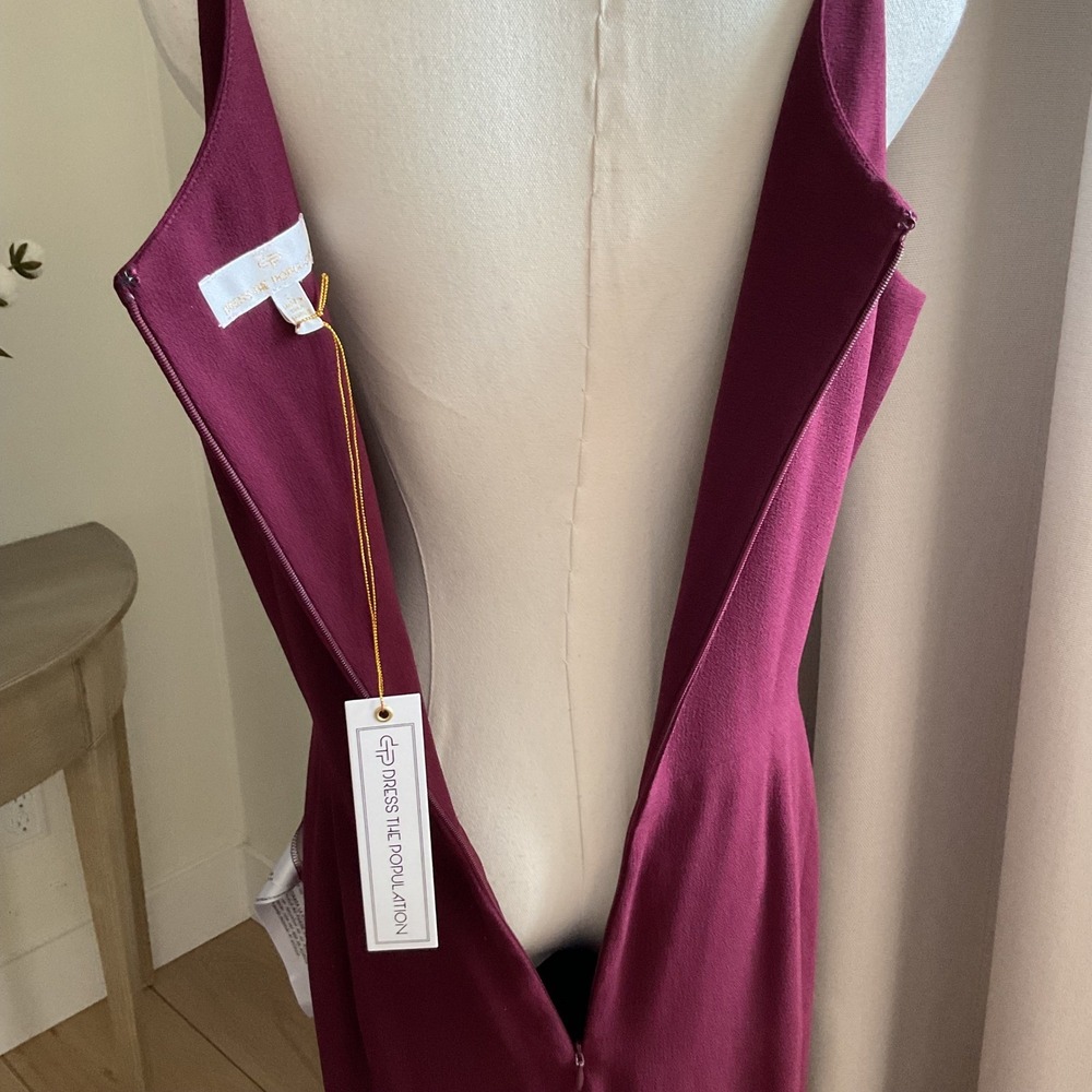 Dress The Population Iris Slit Crepe Gown Side Slit Burgundy LARGE NWT - Picture 8 of 14